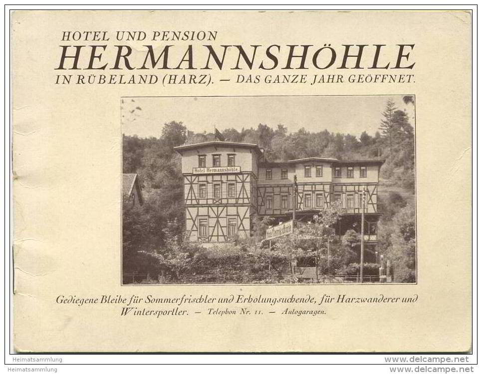 Rübeland - Hotel Pension Hermannshöhle 30er Jahre - Besitzer K. Steckfuss - 18 Seiten Mit 8 Abbildungen Und Einer Auskla - Saksen-Anhalt