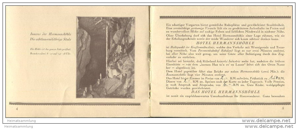 Rübeland - Hotel Pension Hermannshöhle 30er Jahre - Besitzer K. Steckfuss - 18 Seiten Mit 8 Abbildungen Und Einer Auskla - Saksen-Anhalt
