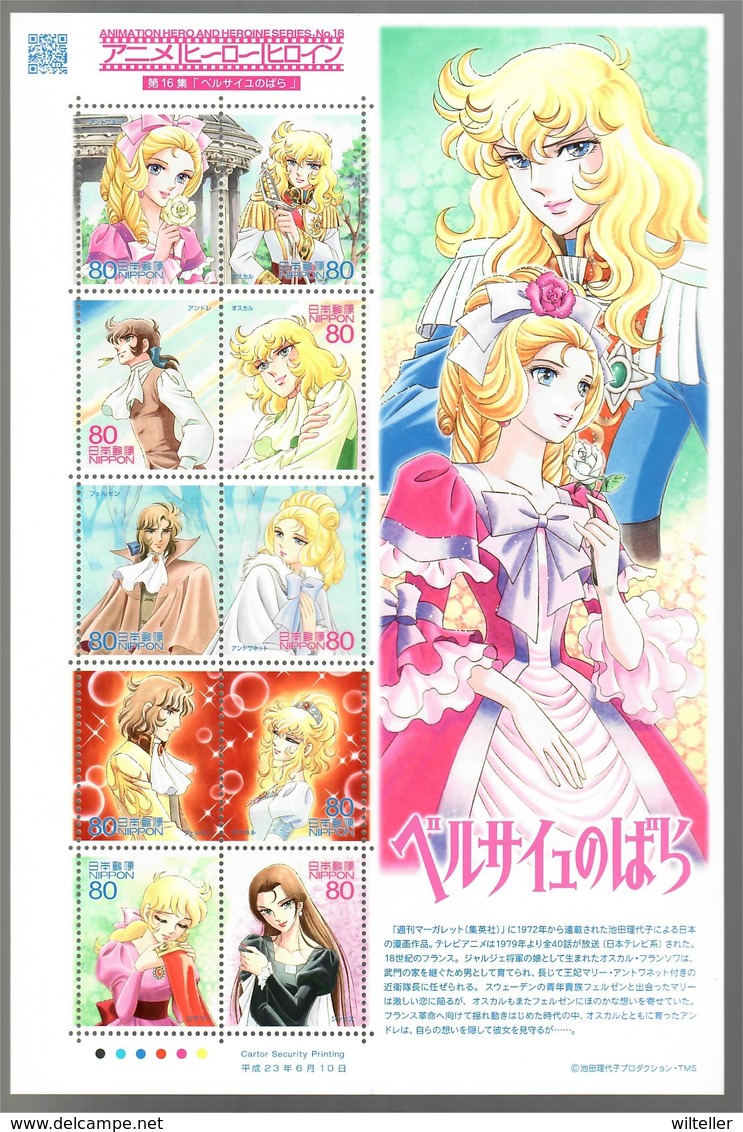 Nippon 2011 Animation Hero And Heroine Series N° 16 (The Rose Of Versailles) - Blocks & Sheetlets