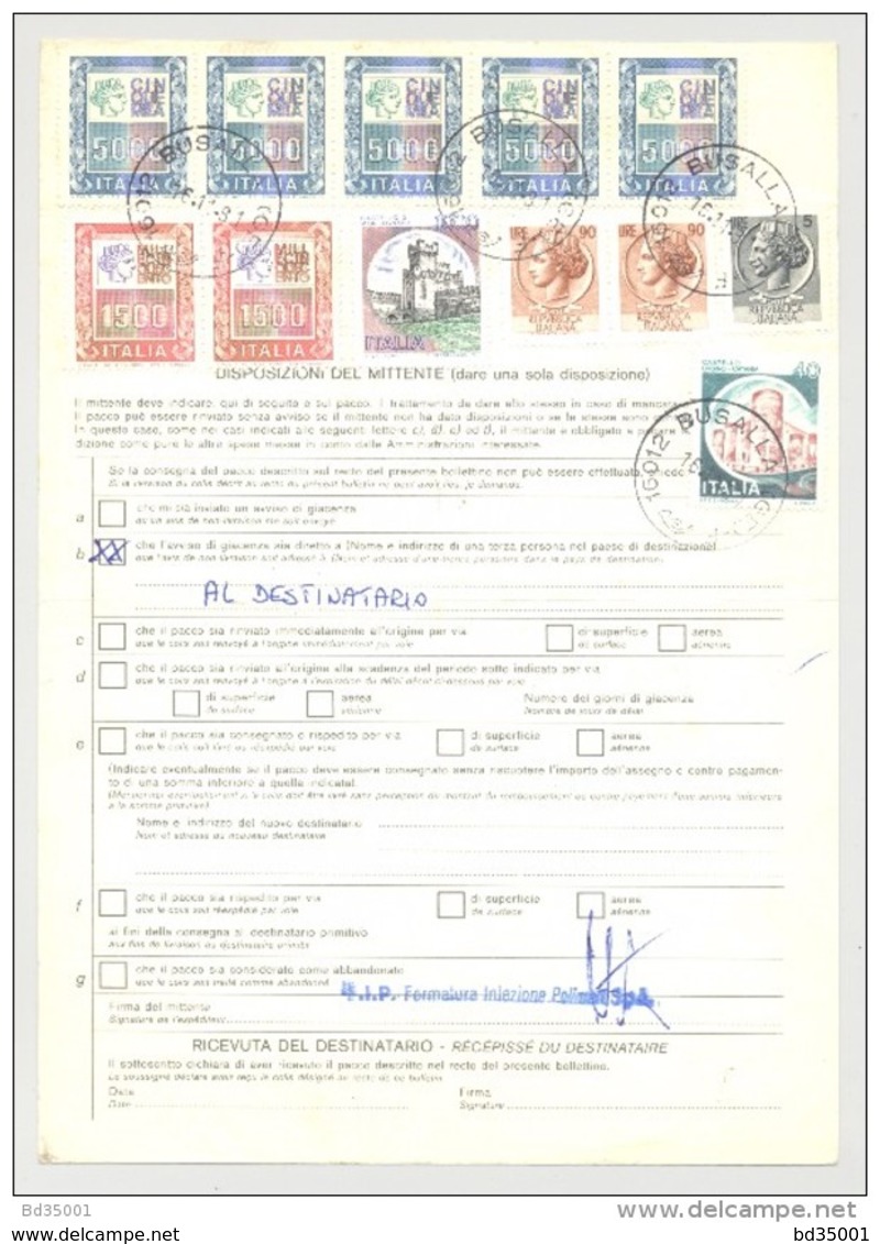 Bulletin D'Expédition - Italie- Cachets Et Vignette BUSALLA - 1981 - Timbres-Poste ITALIA - Tampon Fournisseur F.I.F. - Colis-postaux