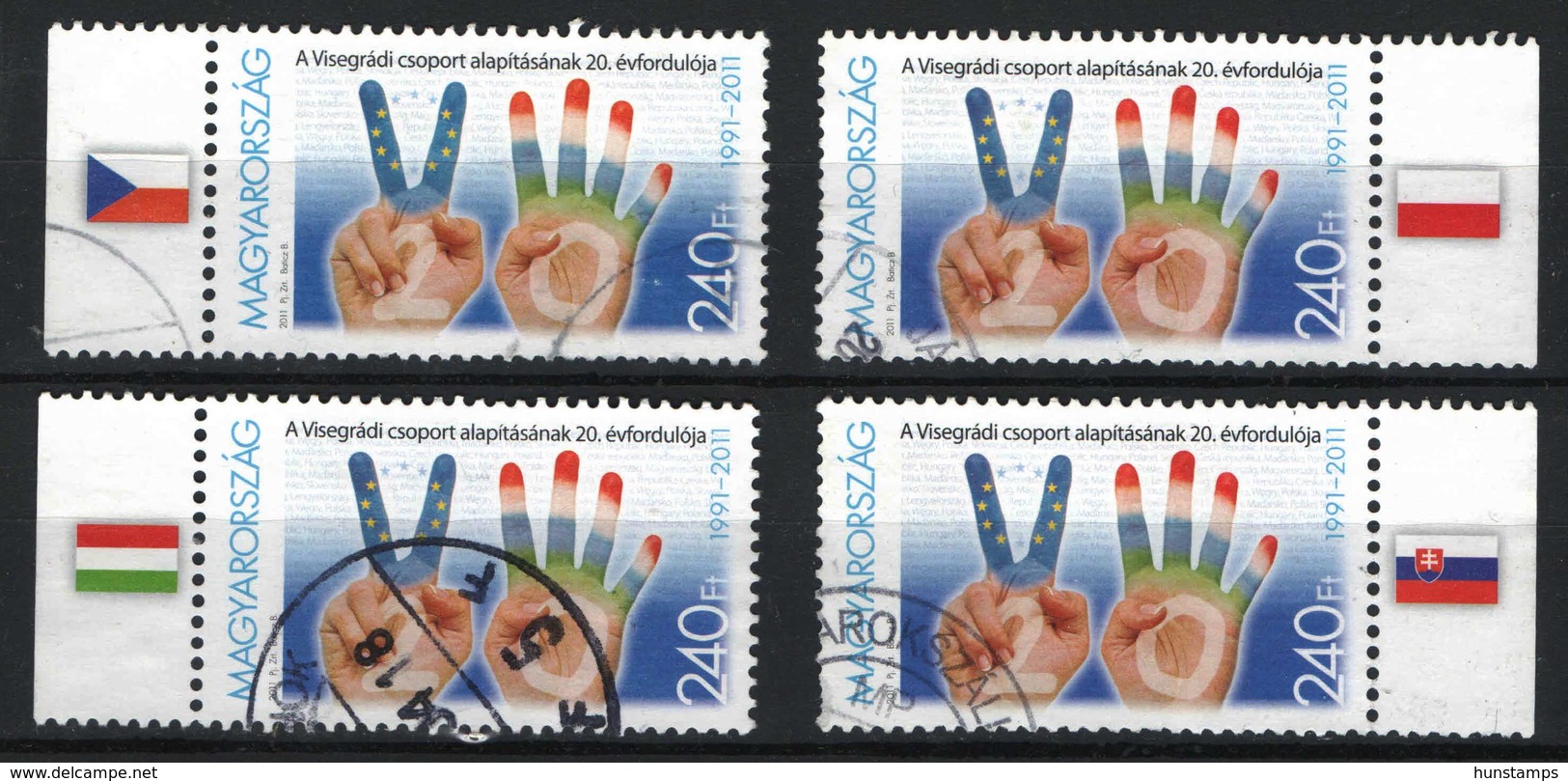 MODERN - USED !!! Hungary 2011. Visegrad Group Nice Stamp 4x Include The 4 Bearings !!! Used - Gebruikt