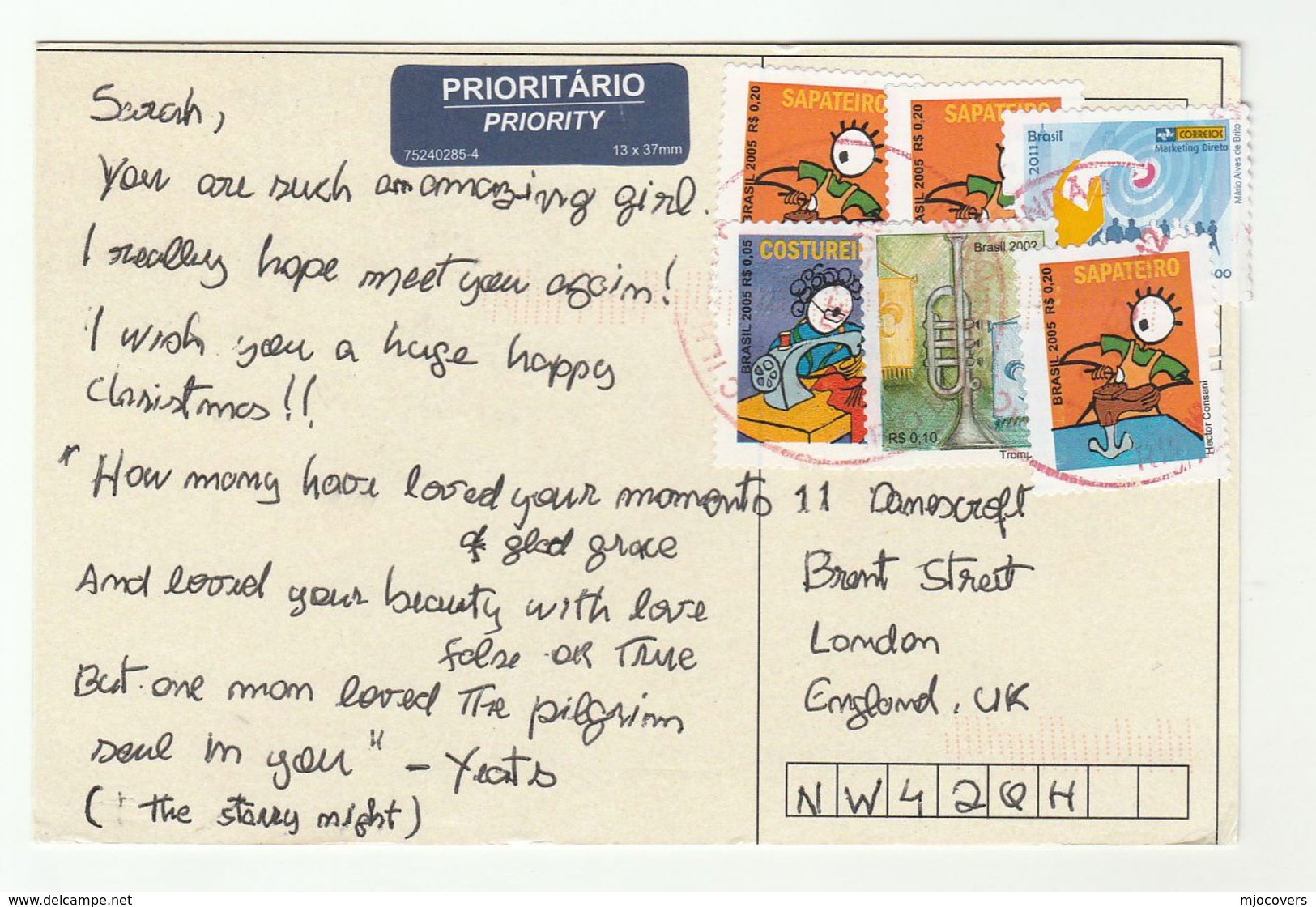 BRAZIL COVER Multi SAPATEIRO Stamps (postcard) To GB - Lettres & Documents