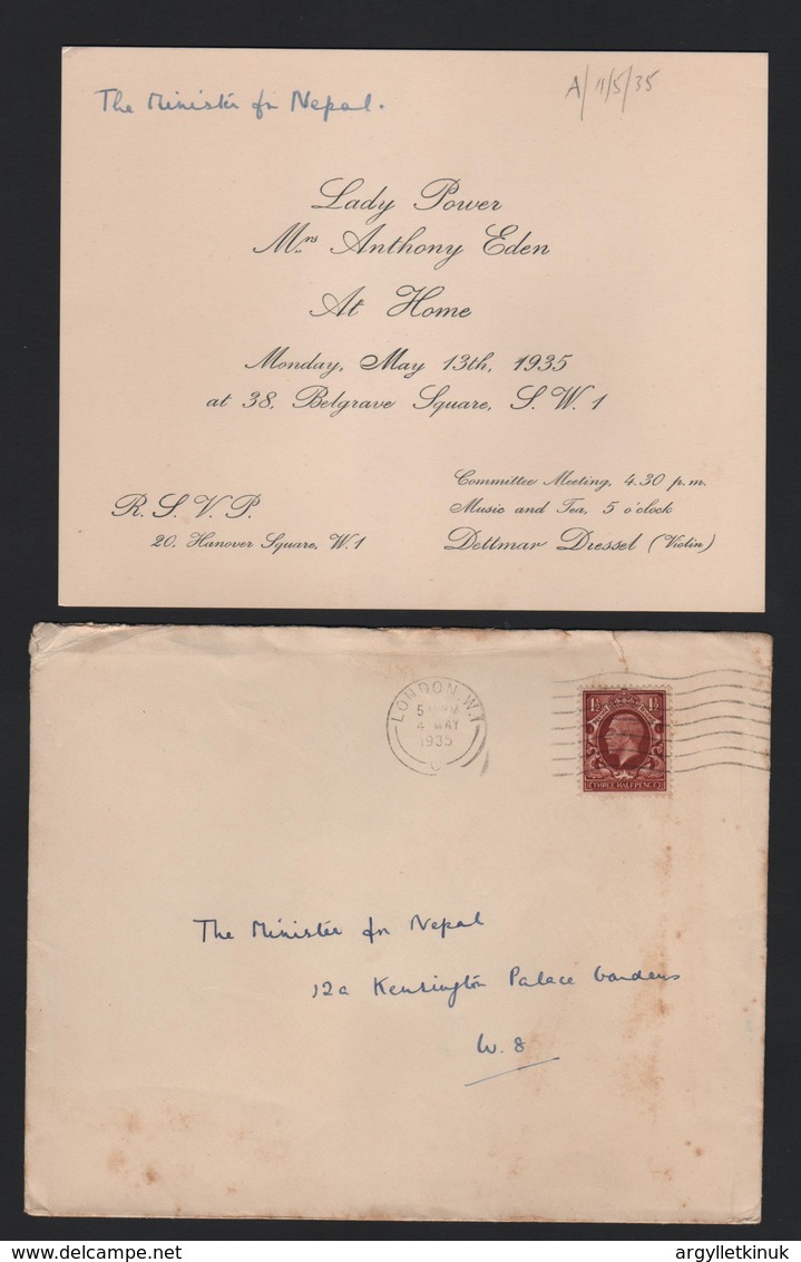 ANTHONY EDEN BEATRICE BECKETT BELGRAVE SQ F.O. NEPAL DETTMAR DRESSEL 1935 - Tickets - Vouchers