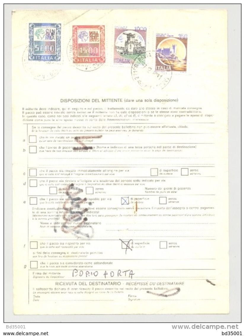 Bulletin D'Expédition - Italie- Cachets Et Vignette PAVIA 5 - 1981 - Timbres-Poste ITALIA - Vignette Colis Postal - Colis-postaux