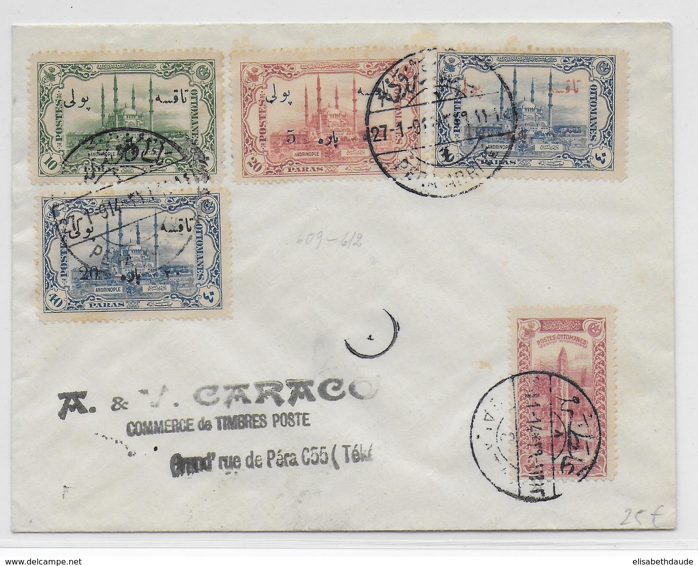 TURQUIE - 1914 - TAXE YT N° 51/54 Sur ENVELOPPE De PERA - Storia Postale