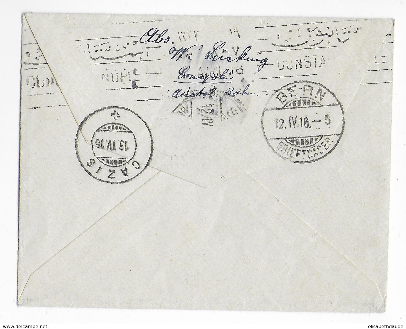 TURQUIE - 1916 - ENVELOPPE De CONSTANTINOPLE Avec CENSURE => BERN => CAZIS (SUISSE) - Briefe U. Dokumente