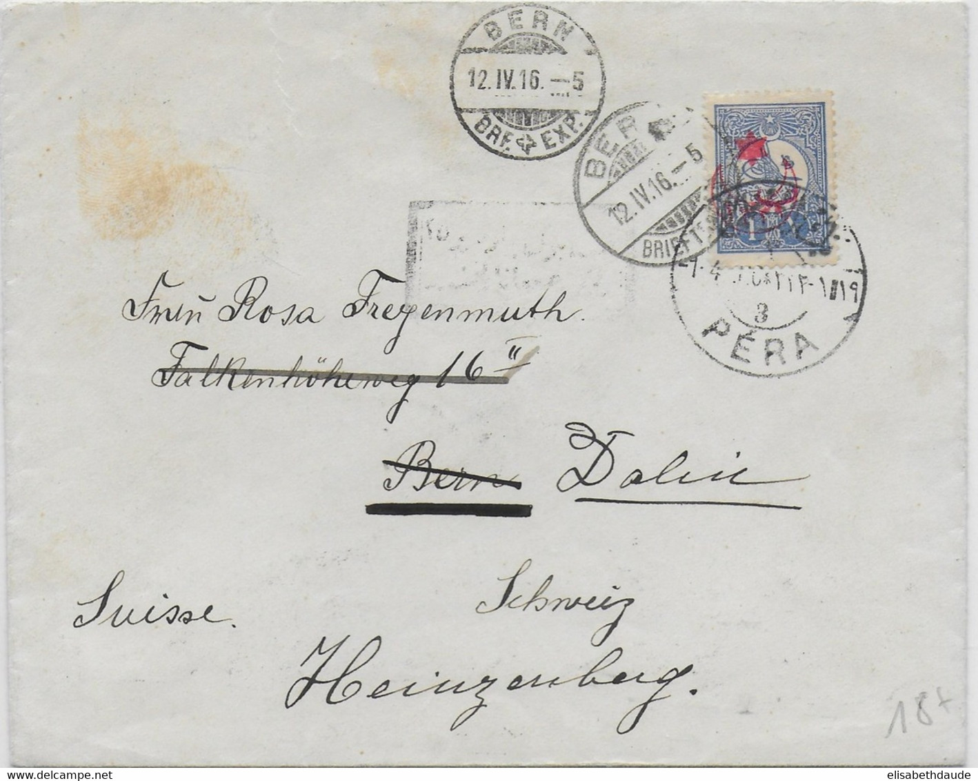 TURQUIE - 1916 - ENVELOPPE De CONSTANTINOPLE Avec CENSURE => BERN => CAZIS (SUISSE) - Lettres & Documents