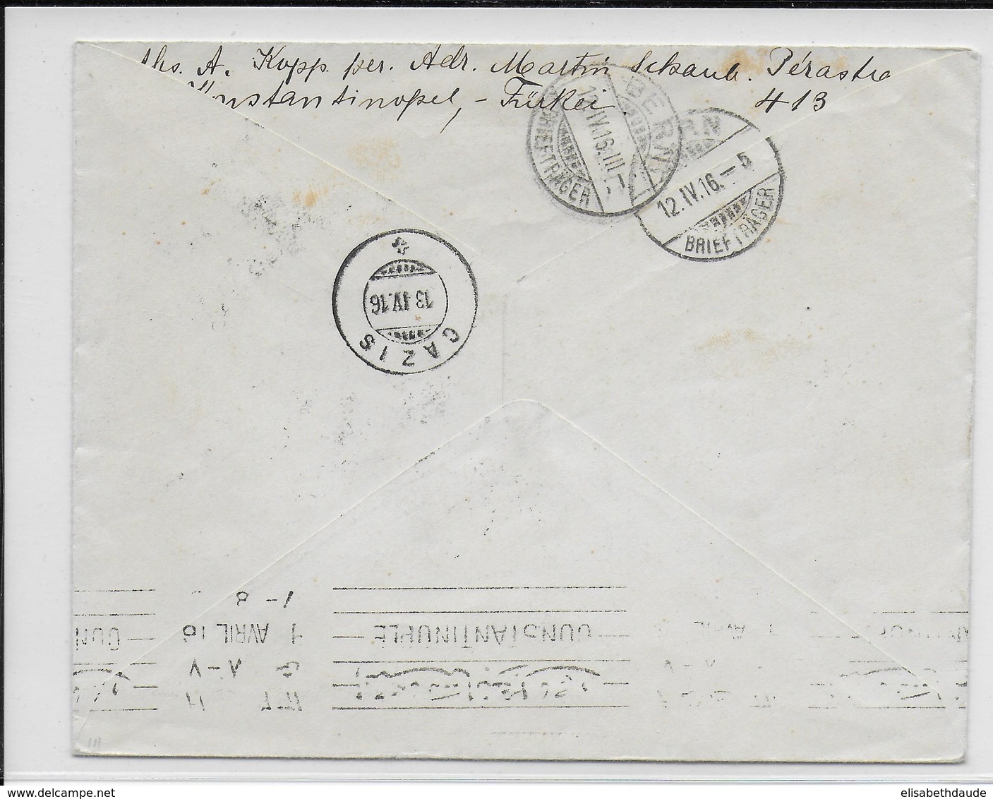 TURQUIE - 1916 - ENVELOPPE De CONSTANTINOPLE Avec CENSURE => BERN => CAZIS (SUISSE) - Briefe U. Dokumente