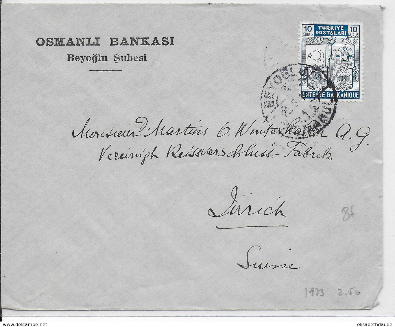 TURQUIE - 1941 - ENVELOPPE De BEYOGLU => ZÜRICH (SUISSE) - Lettres & Documents