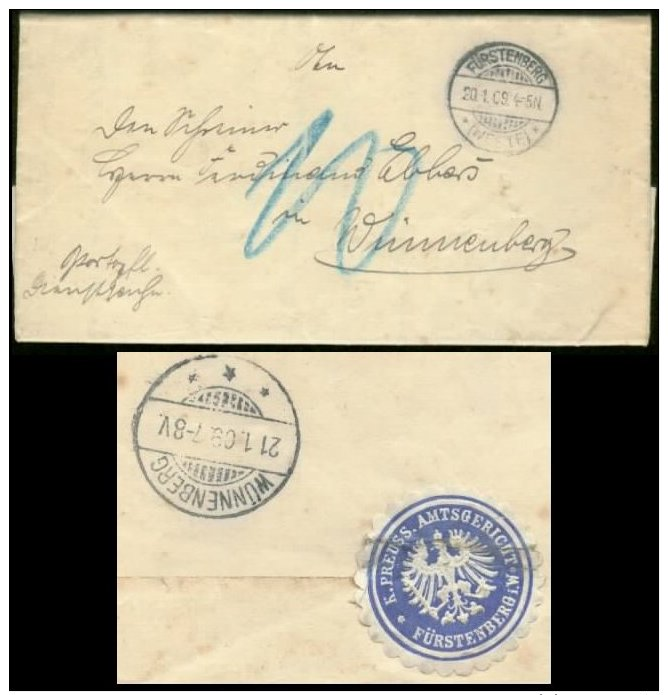 11285 DR Dienstbrief + Siegelmarke Fürstenberg 1909 - Briefe U. Dokumente