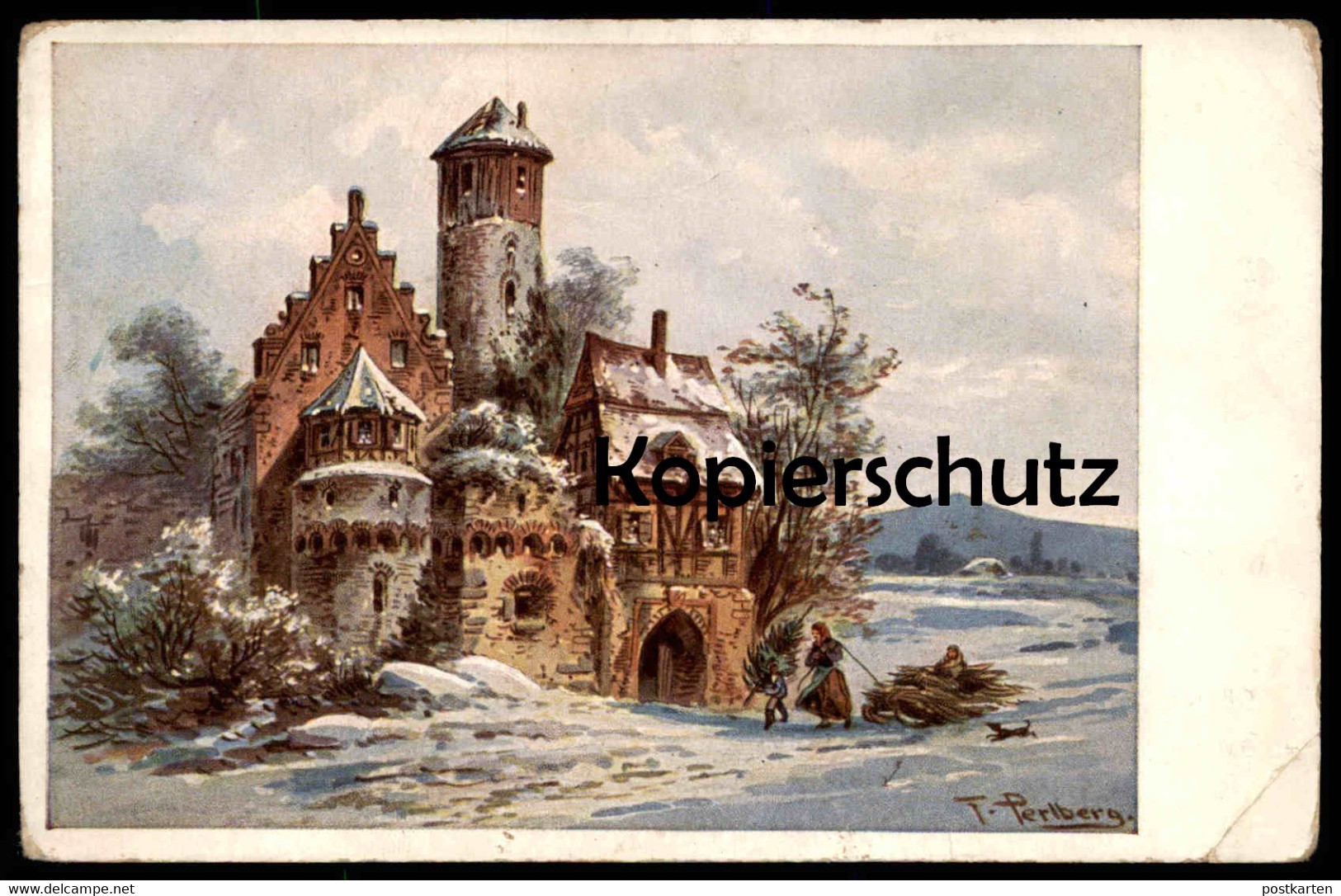 ALTE POSTKARTE FRIEDRICH PERLBERG SERIEN No. 5 No. 3453 HAUS BURG FRAU WINTER SCHLITTEN Luge Sleigh Hund Ansichtskarte - Perlberg, F.