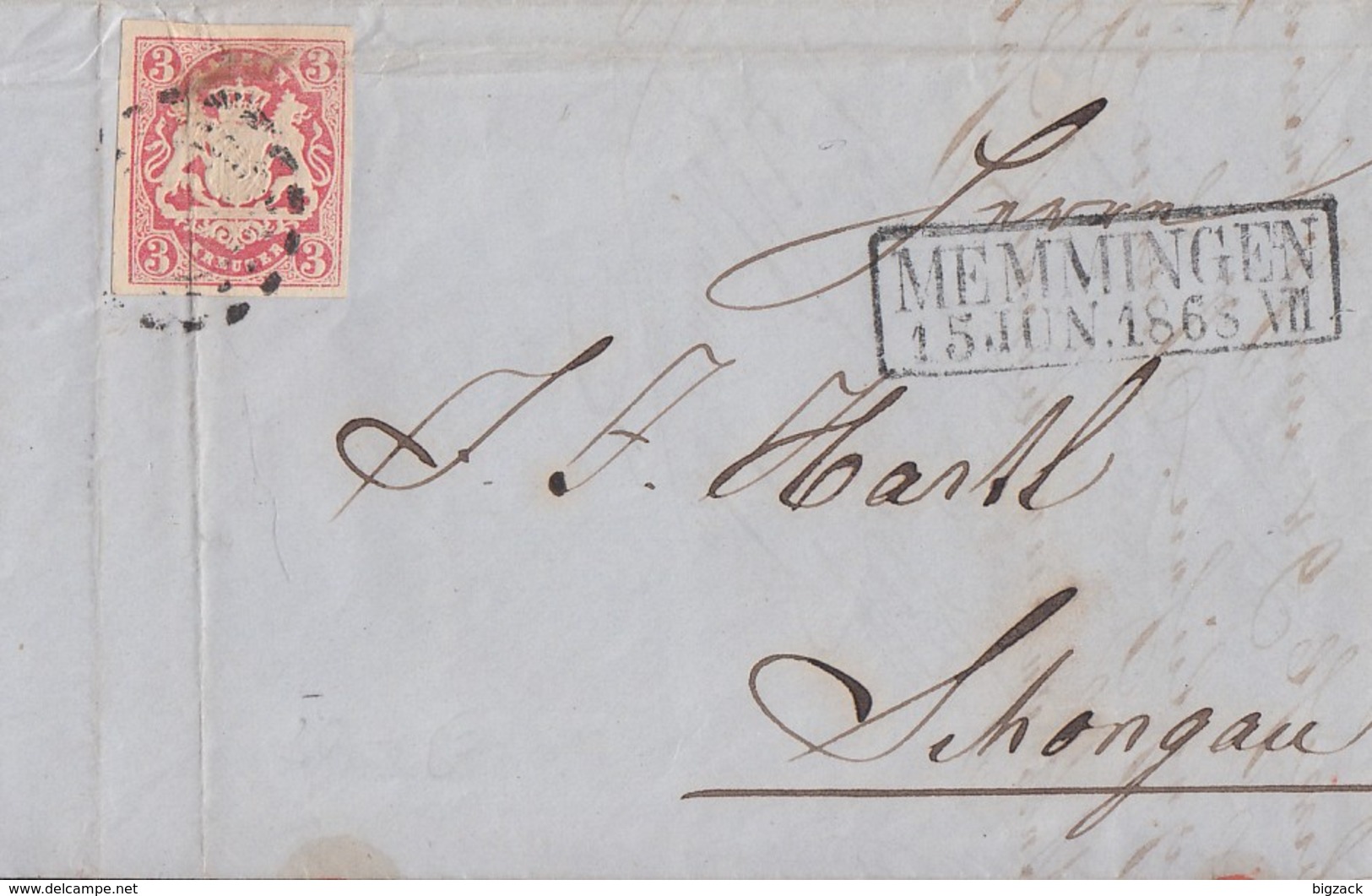Bayern Brief EF Minr.15 R2 Memmingen 15.6.1868 Gel. Nach Schongau - Sonstige & Ohne Zuordnung