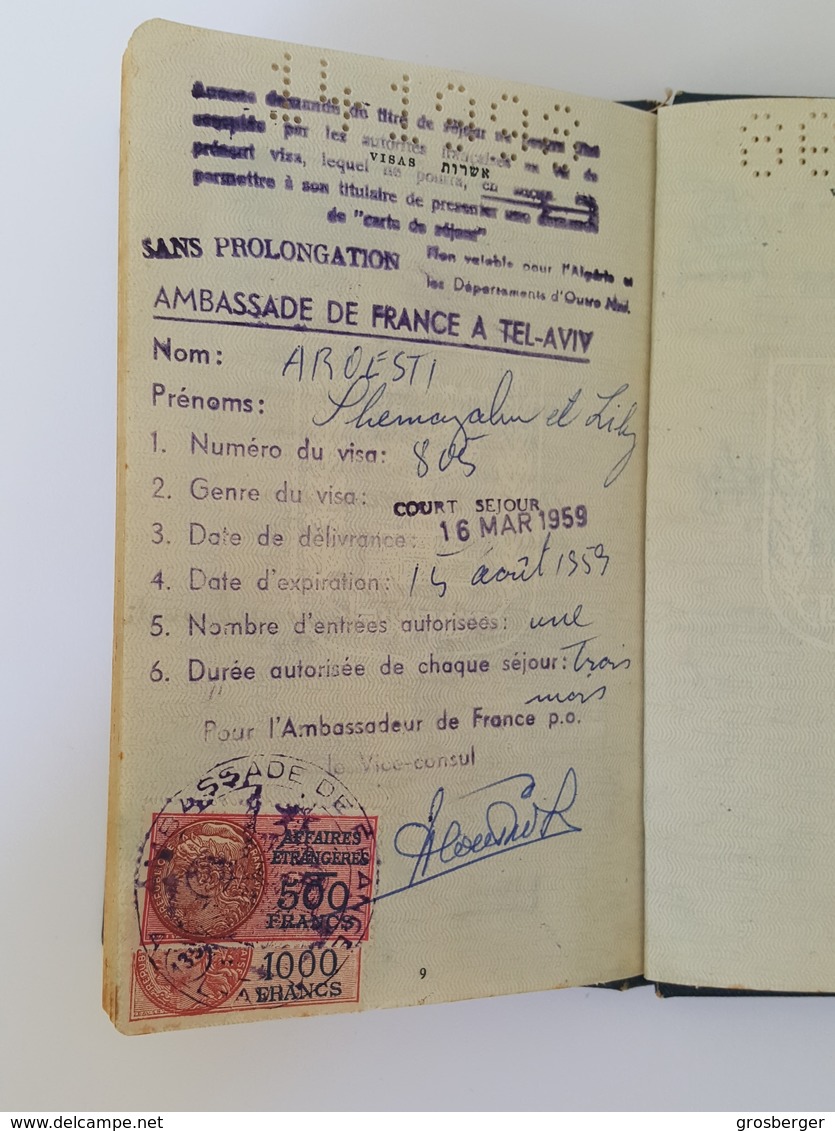 Judaica Jewish Couple Israel Travel Document Passport Reisepass Visa's 1958 Judaika - Documenti Storici