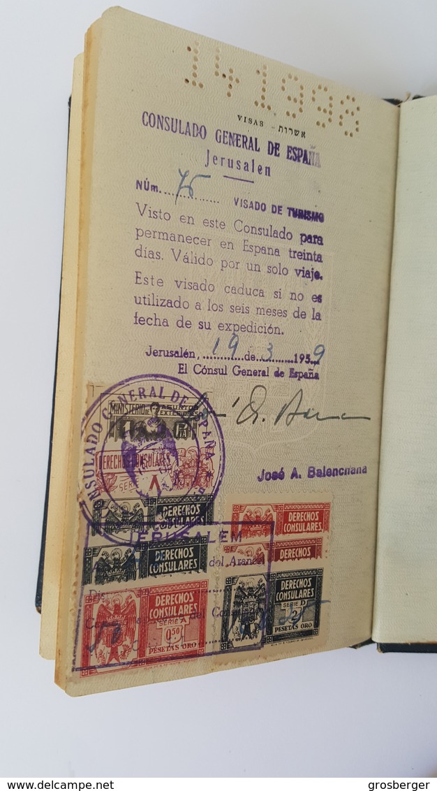 Judaica Jewish Couple Israel Travel Document Passport Reisepass visa's 1958 Judaika