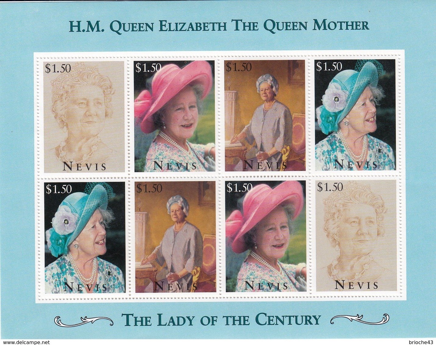 ST KITTS ET NEVIS -  BLOC H. M. QUEEN ELISABETH THE QUEEN MOTHER- THE LADY OF THE CENTURY -  MNH** / TBS - St.Kitts Und Nevis ( 1983-...)