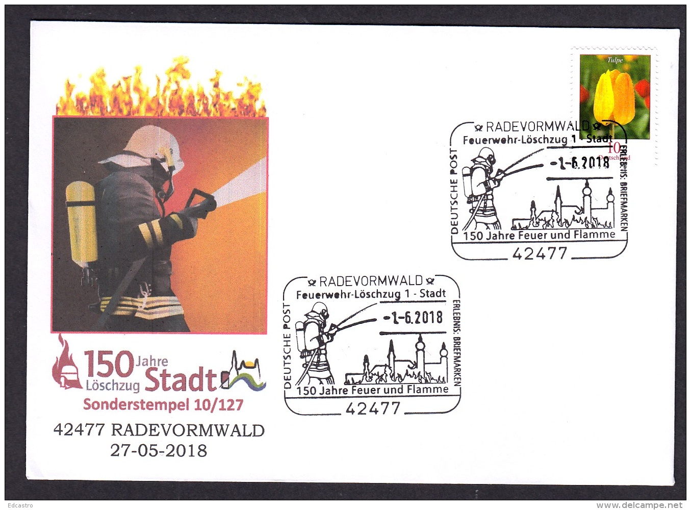 3.- GERMANY 2018 SPECIAL POSTMARK FIREFIGHTER OF  RADEVORMWALD - Brandweer