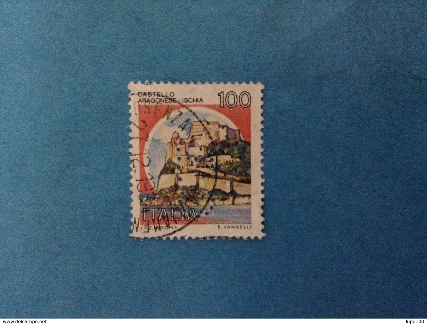 1980 ITALIA FRANCOBOLLO USATO PERFORATO STAMP USED - PERFIN CI CASTELLO ARAGONESE ISCHIA - 1971-80: Used