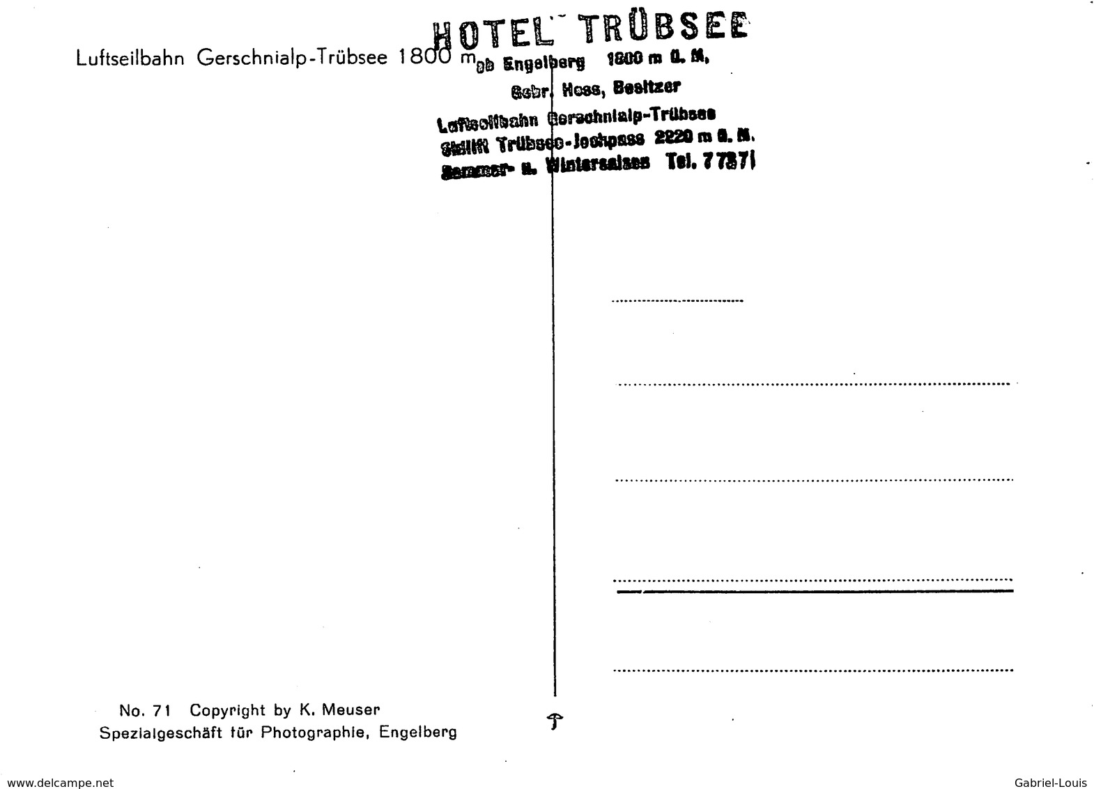 Luftseilbahn Gerschnialp -Trübsee - Non Circulé - Sceau Hôtel Trübsee Engelberg (Cartes 15 X 10 Cm) - Engelberg