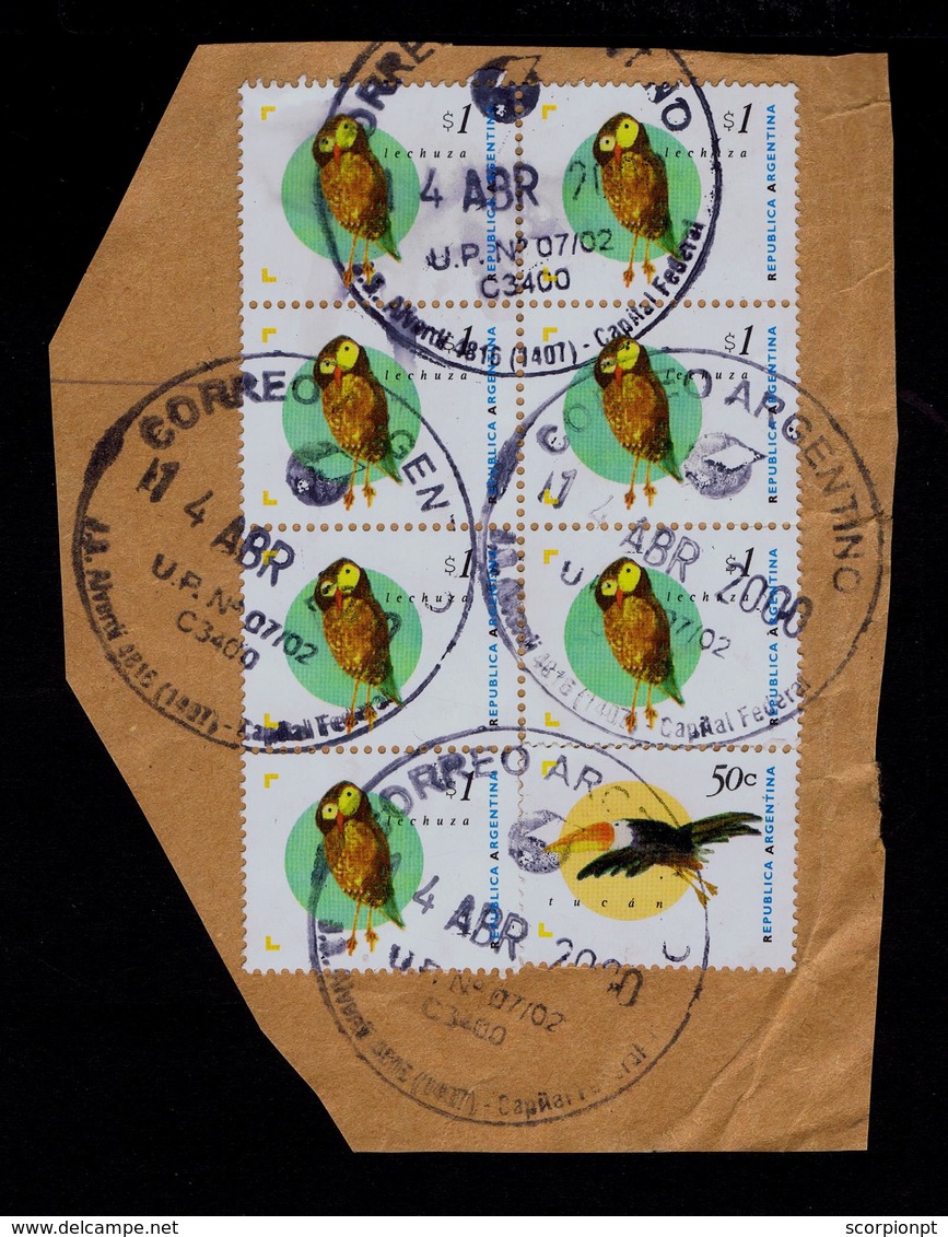 TUCÁN - LECHUZA Birds Oiseaux Animals Faune 7x  ARGENTINA (cover-fragment) 2000 Sp5282 - Cuco, Cuclillos