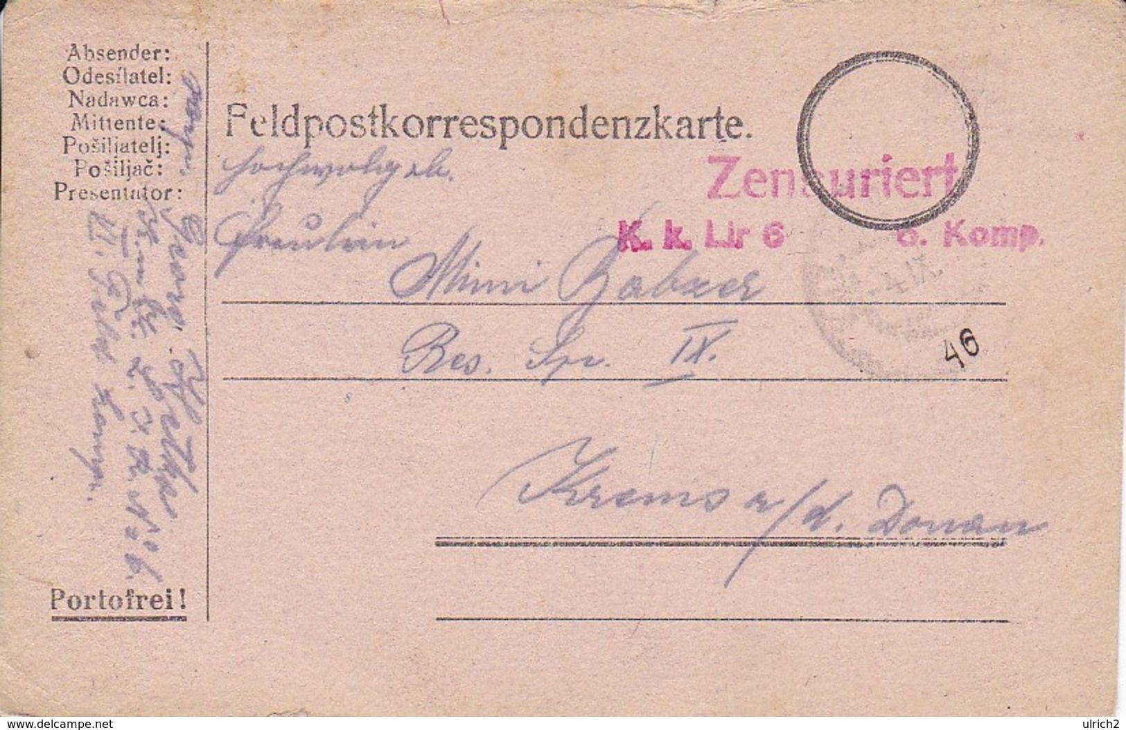 Feldpostkarte - K.u.k. Linien Infanterie Regiment No. 6 - 1916 (35506) - Briefe U. Dokumente