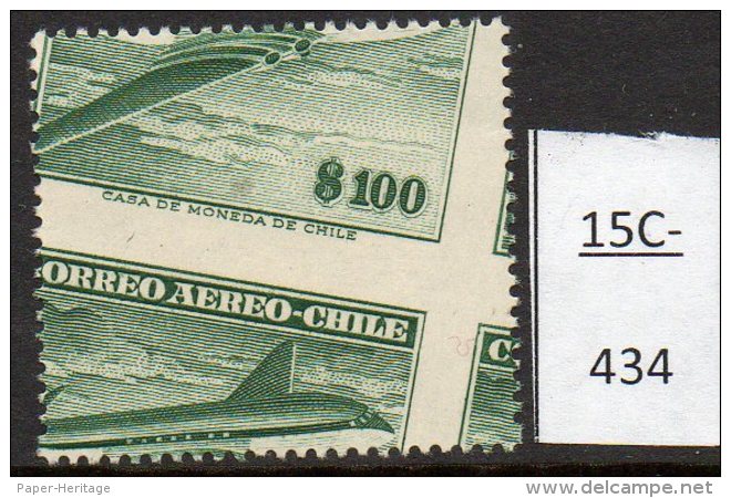 Chile 1957 No Wmk 100p Air Comet Aircraft  With Major Perforation Shift Variety MNH - Chile