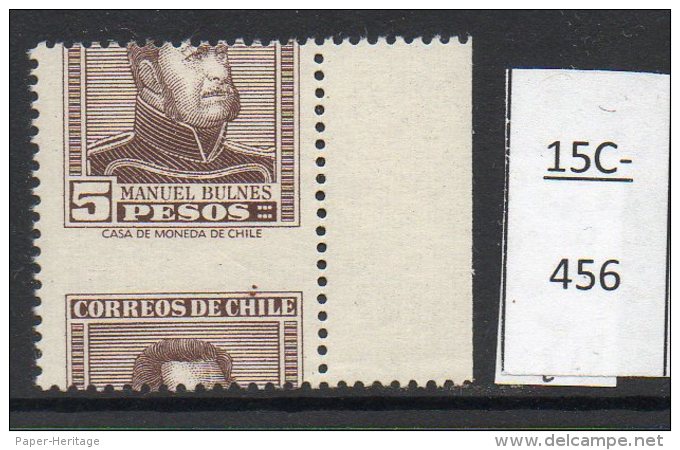 Chile  1956 5p Bulnes (Type B, 19x22 Mms) &ndash; Misperf. MNH. - Chile