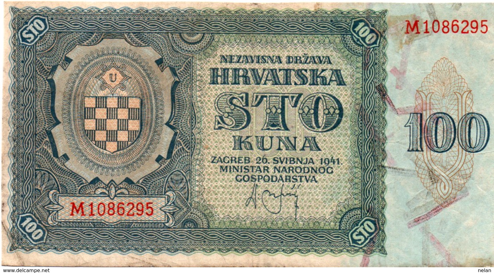 HRVATSKA-CROAZIA 100 KUNA -1941 P-2 - Croatia