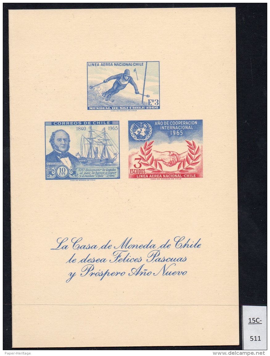 Chile Casa De Moneda Christmas Navidad 1966 M/s Skiing Ship ICY 1965 &ndash; SIGNED &ndash; Paddle Steamer - Chile