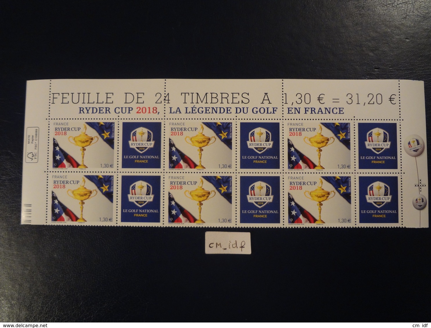 2018 HAUT DE FEUILLE DE 6 TIMBRES 1,30 " RYDERCUP 2018 LA LÉGENDE DU GOLF EN FRANCE " Avec Vignette Attenante Neuf** - Golf