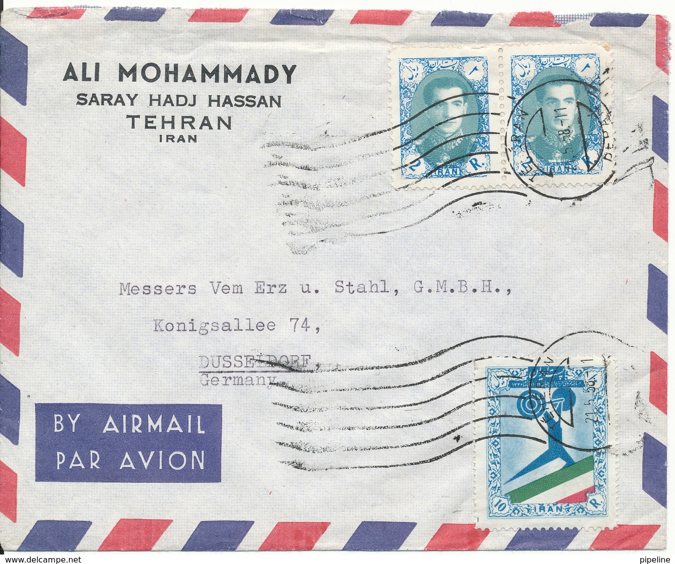 Iran Air Mail Cover Sent To Germany Teheran 21-5-1958 - Irán