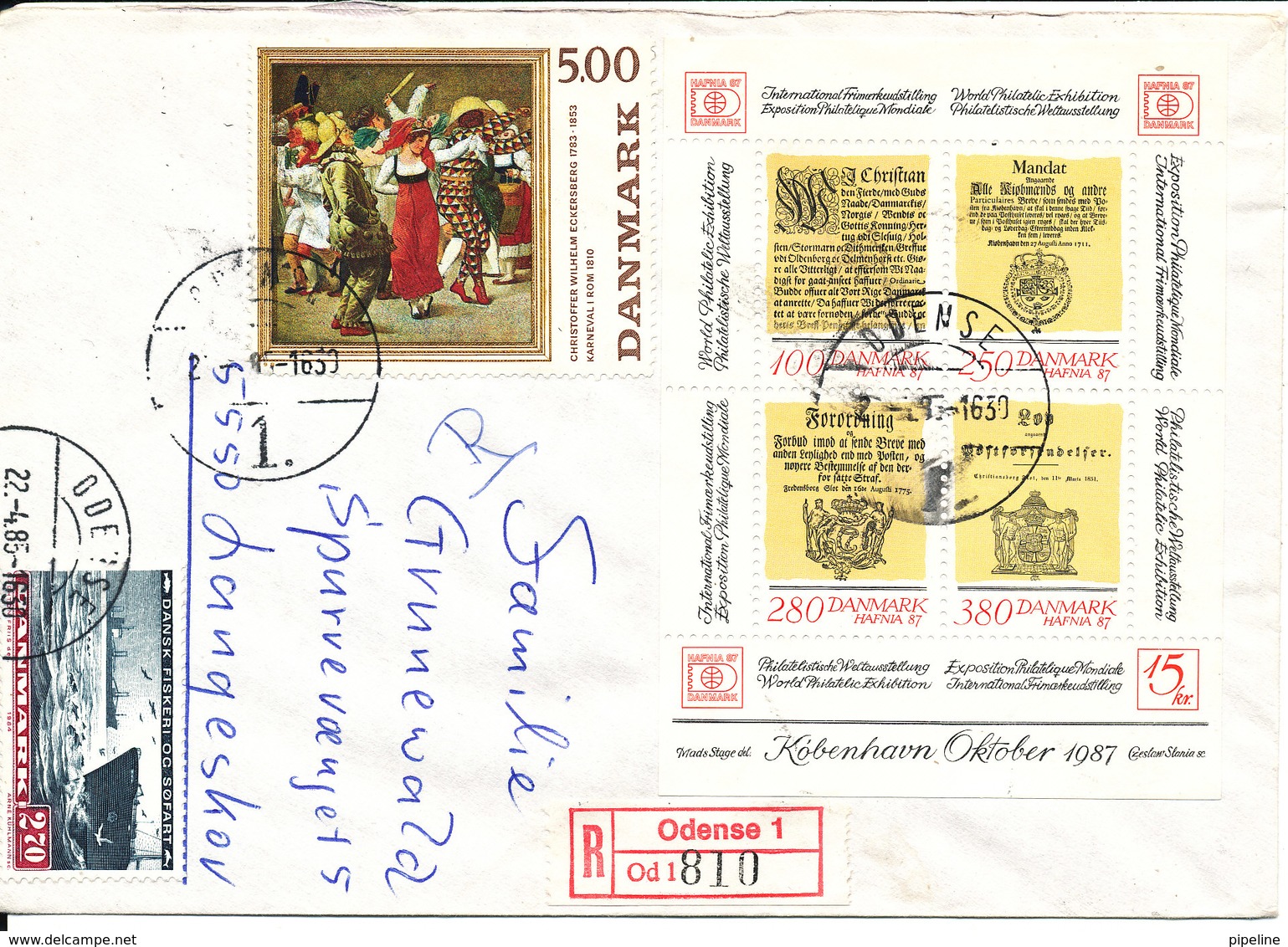 Denmark Registered Cover Sent To Langeskov 22-4-1985 Very Good Franked Minisheet - Covers & Documents