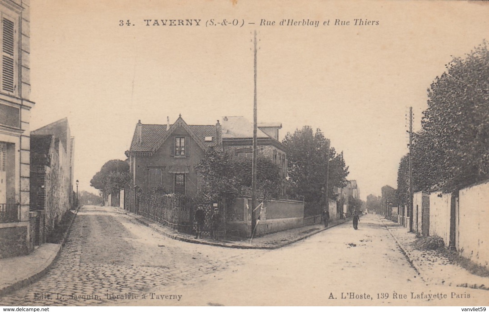 TAVERNY-RUE D'HERBLAY ET RUE THIERS-CARTOLINA ANNO 1910-20 - Taverny