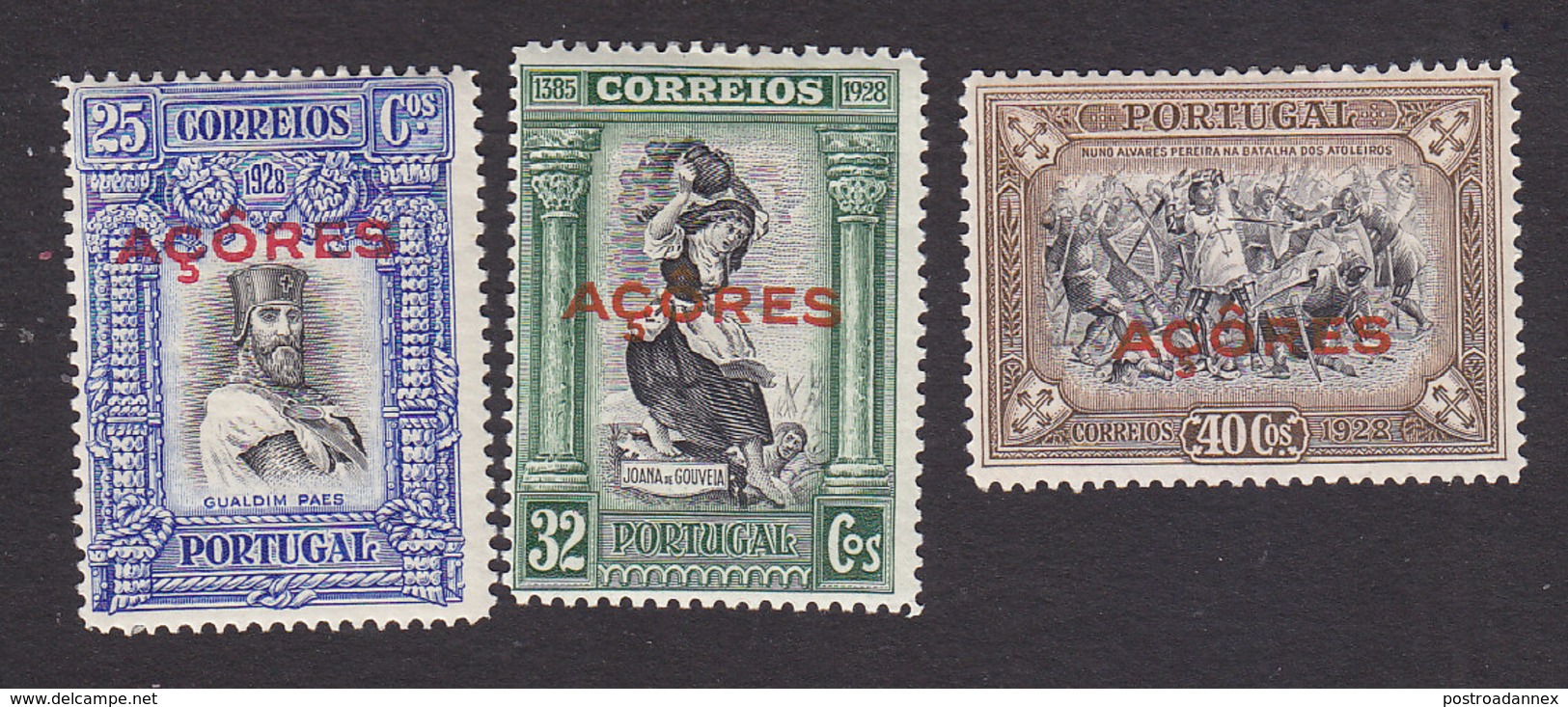 Azores, Scott #291-293, Mint Hinged, Third Independence Overprinted, Issued 1928 - Azores