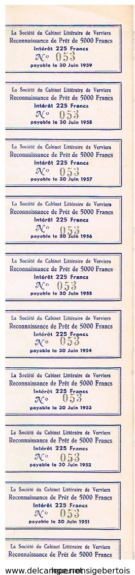 Obligation Uncirculed - La Société Du Cabinet Littéraire De Verviers - Titre De 1948 - Cinéma & Théatre