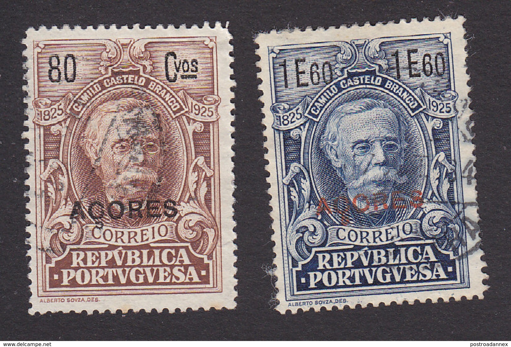 Azores, Scott #251, 253, Used, Centenary Of Birth Of Castello-Branco Overprinted, Issued 1925 - Açores