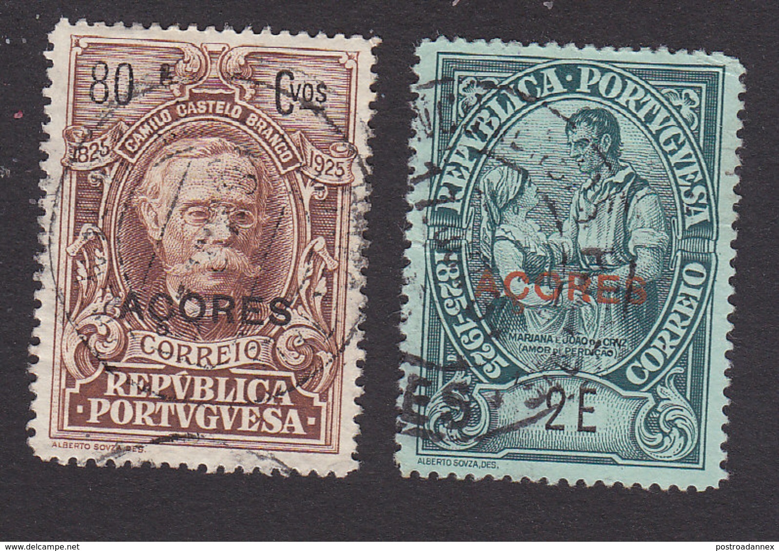 Azores, Scott #251, 255, Used, Centenary Of Birth Of Castello-Branco Overprinted, Issued 1925 - Azoren