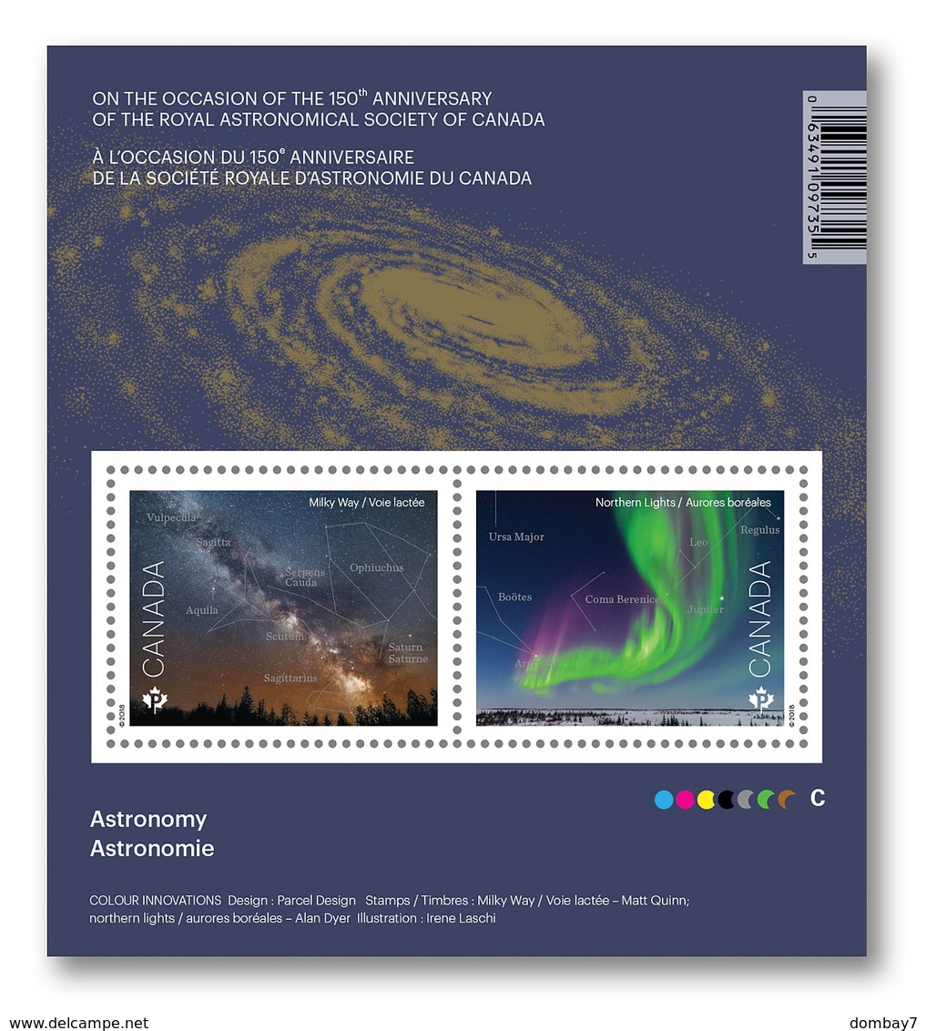 ASTRONOMY, MILKY WAY, NORTHERN LIGHTS Souvenir Sheet, Bloc Of 2 Stamps Canada 2018 - Other & Unclassified