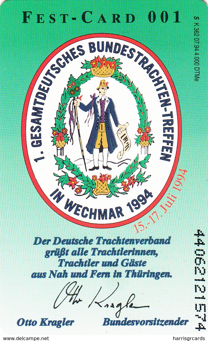 GERMANY - 1. Gesamtdeutsches Bundestrachten-Treffen In Wechmar , K 0362-07/94 , 4000 Tirage ,used - K-Series: Kundenserie