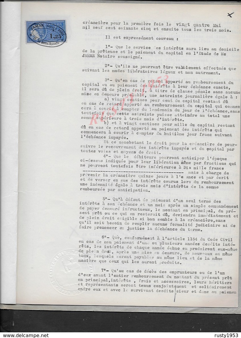 MILLY SUR THERAIN 1965 ACTE OBLIGATION BOULANGER A COUDERT 7 PAGES : - Manoscritti