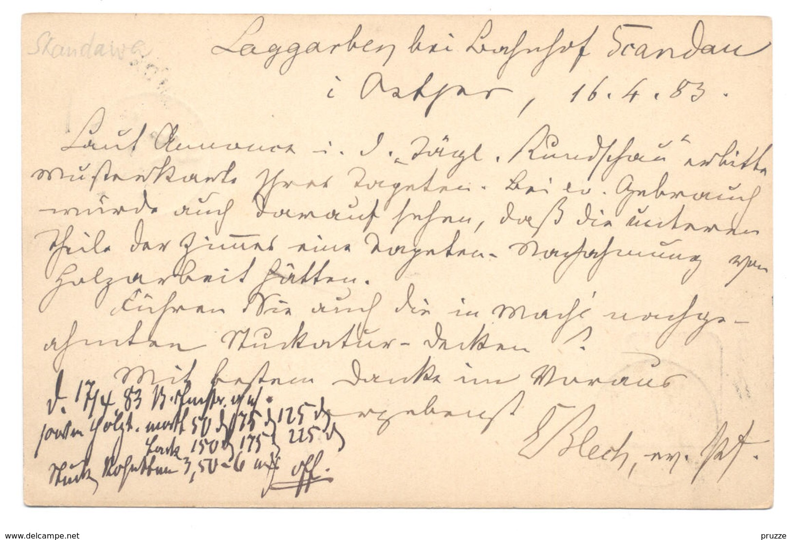 Ganzsache Deutsche Reichspost, Laggarben Bei Skandau, Kr. Rastenburg, Ostpreußen 1883 Nach Berlin - Briefkaarten