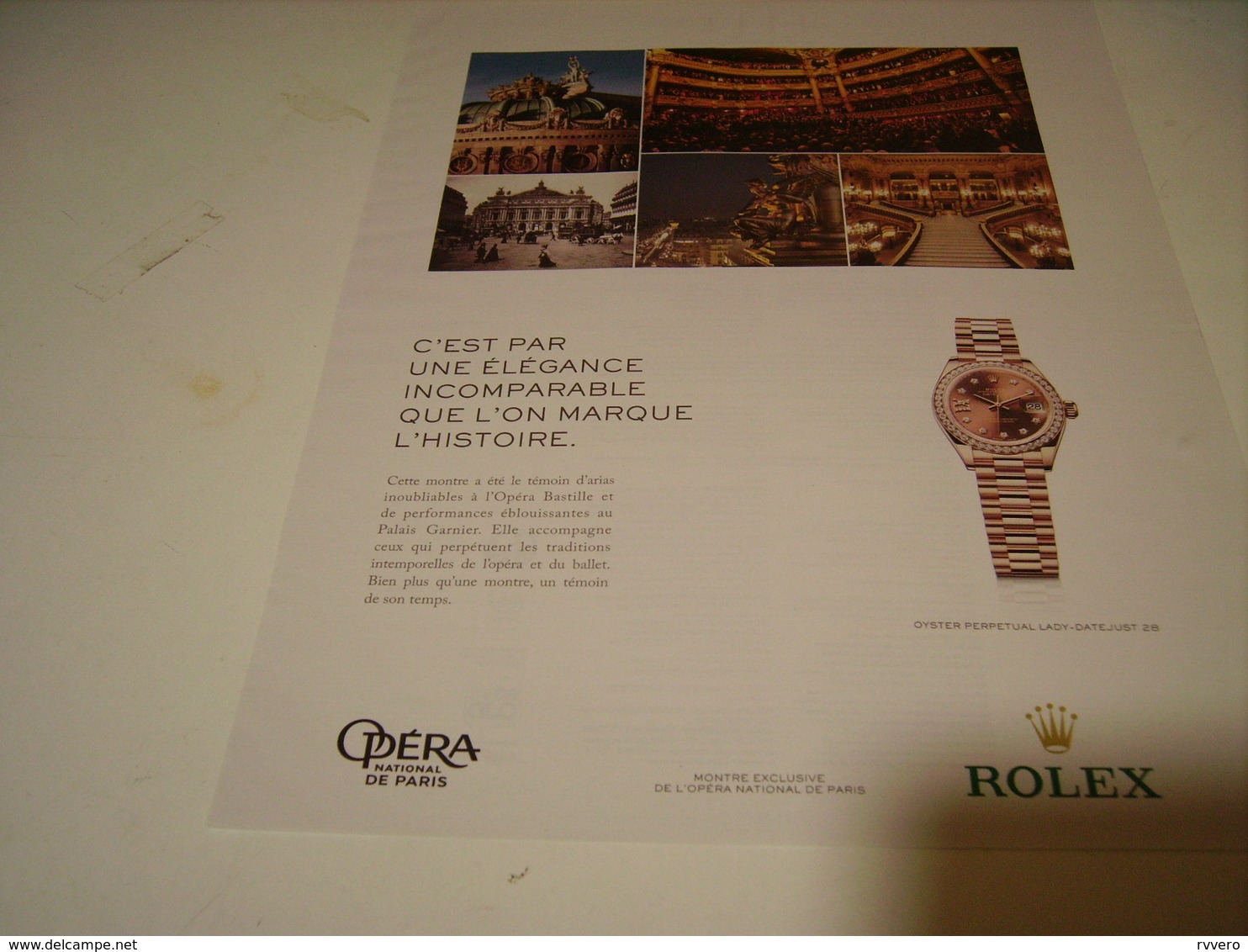 ANCIENNE PUBLICITE  OPERA DE PARIS ET  MONTRE ROLEX 2016 - Autres & Non Classés