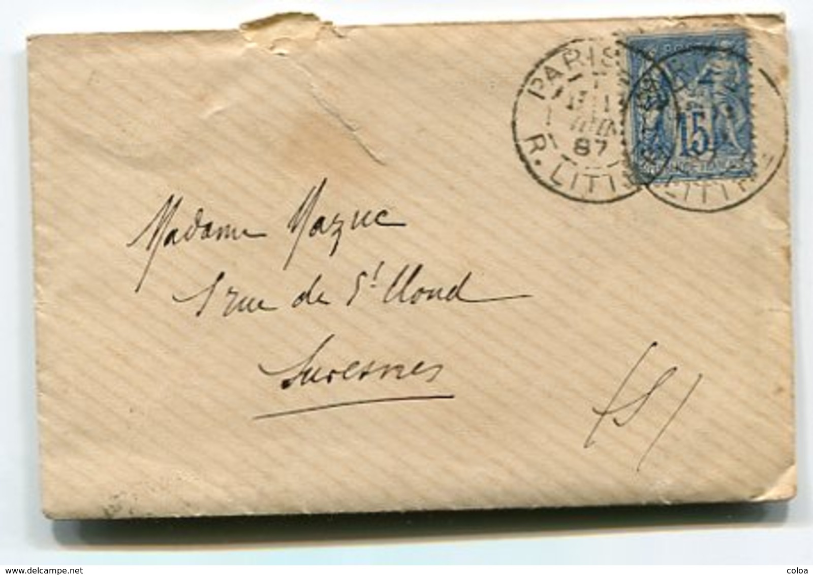 Lot Quatre Sage 15 C Bleu Sur Enveloppes - 1877-1920: Période Semi Moderne