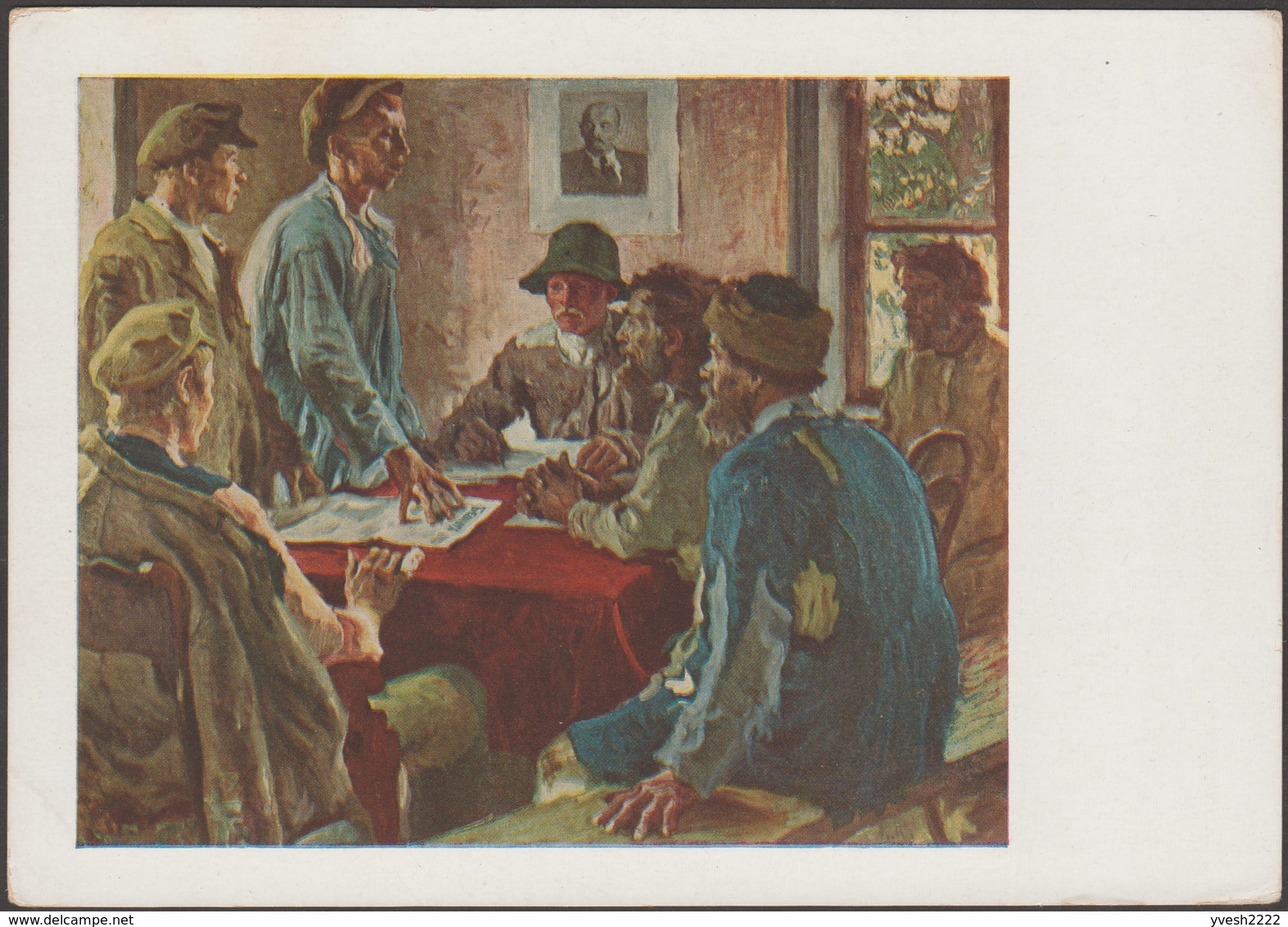 URSS 1929. Entier Postal. Peinture, Le Comité Des Pauvres En 1918 : Propagande, Journal Sur La Table, Camarade Lenine - Lenin