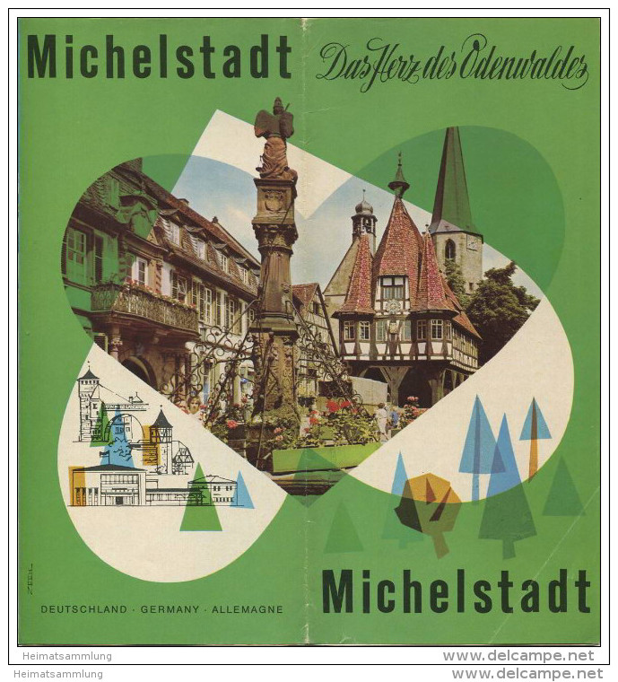 Michelstadt 60er Jahre - Faltblatt Mit 6 Abbildungen - Grafik H. Zeeh - Beiliegend Hotel Und Gaststättenverzeichnis - Hesse