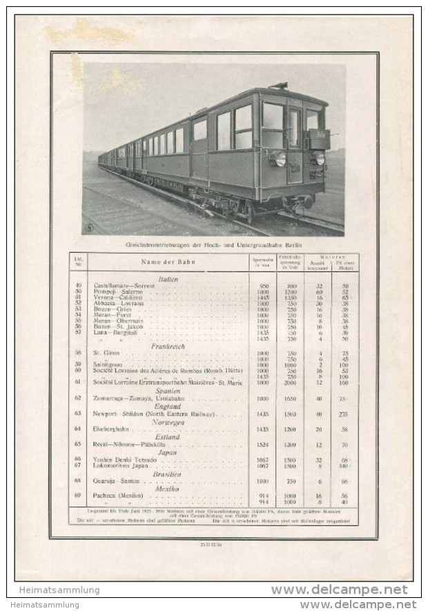 Gleichstrombahnen Mit Betriebsspannungen Von 750 Volt Und Mehr - Siemens-Schuckert 20er Jahre - DIN-A4 Doppelblatt Mit 4 - Transporte