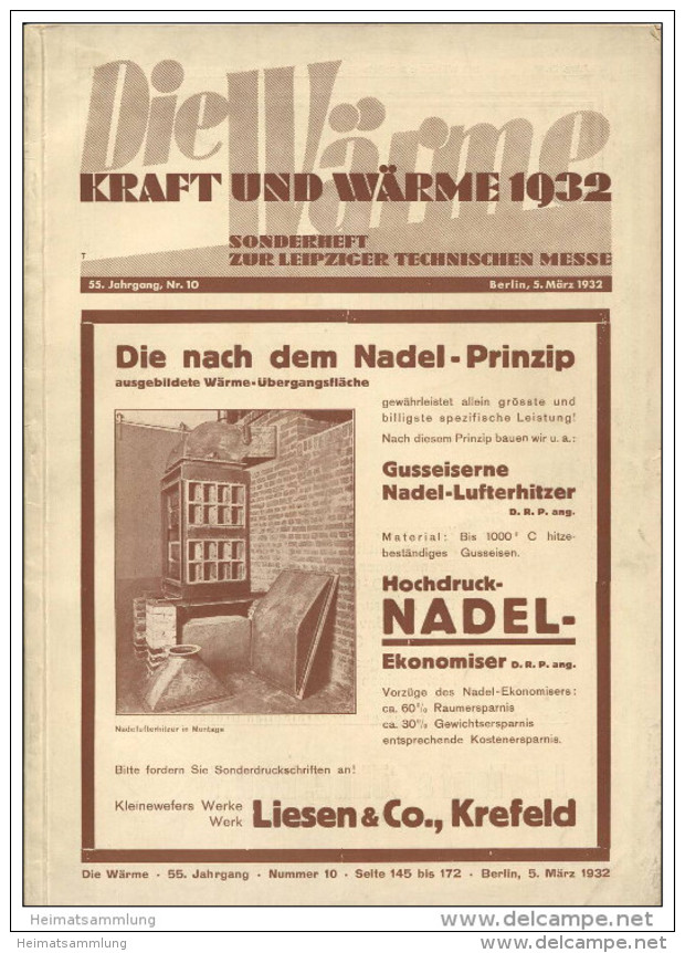 Die Wärme - Kraft Und Wärme 1932 - Sonderheft Zur Leipziger Technischen Messe - Zeitschrift Für Dampfkessel Und Maschine - Techniek