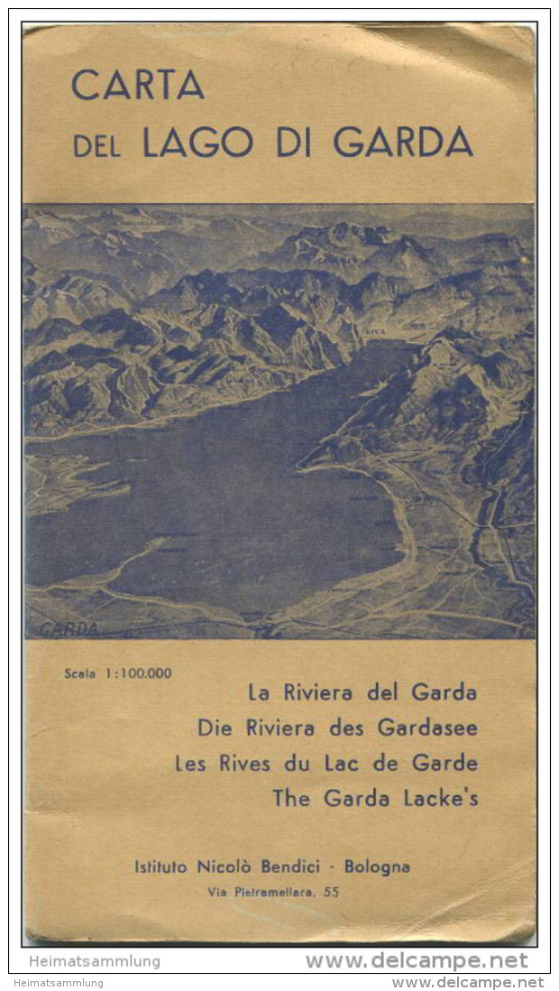 Carta Del Lago Di Garda - Istituto Nicolo Bendici Bologna - Innen Sauber Erhalten 50cm X 70cm Mehrfarbendruck - Mappemondes