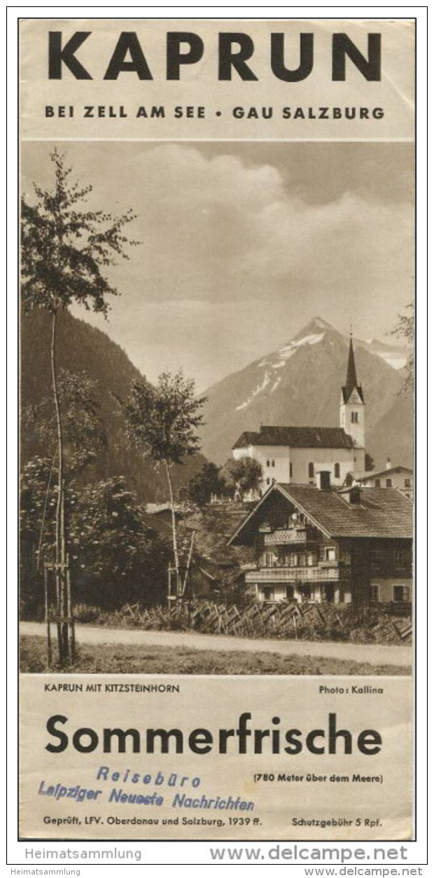 Kaprun 1939 - Faltblatt Mit 9 Abbildungen - Verzeichnis Der Preise Und Gaststätten - Oesterreich