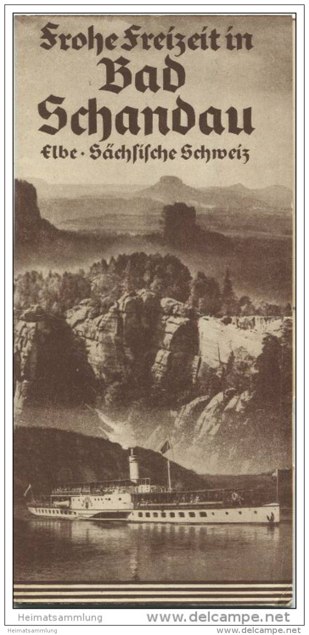 Bad Schandau 1936 - Faltblatt Mit 6 Abbildungen - Auf Der Innenseite Eine Gemalte Luftaufnahme 30cm X 55cm Signiert Rudo - Sajonía