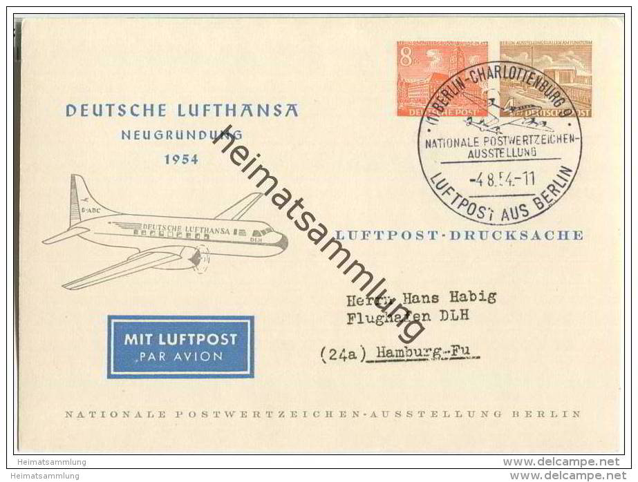 Deutsche Lufthansa Neugründung 1954 - Postwertzeichenausstellung Berlin - Gelaufen 04-08-1954 - Postcards - Used